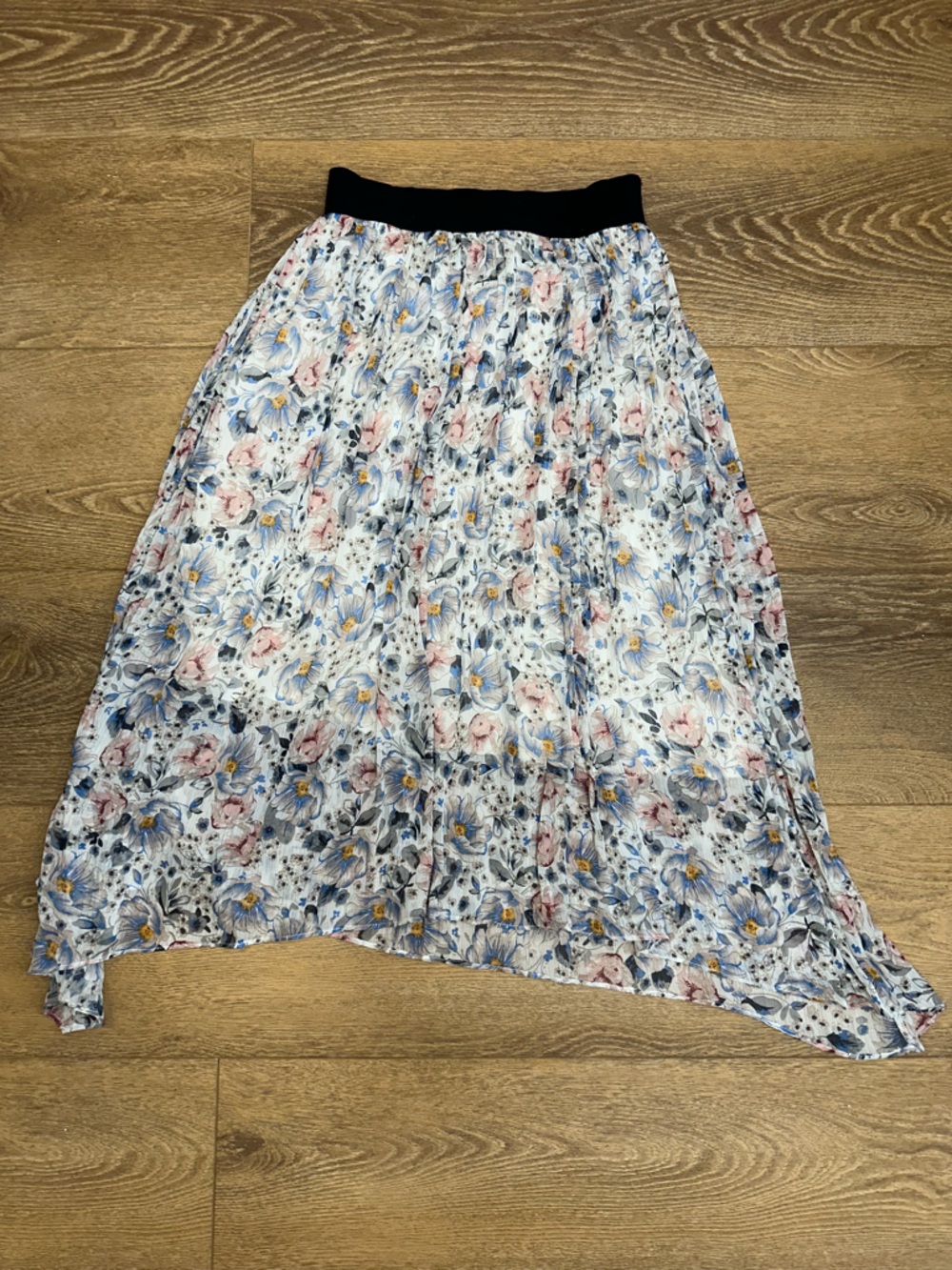 Elan Floral A-Line Asymmetrical Midi Skirt - S - flowy boho whimsigoth coquette